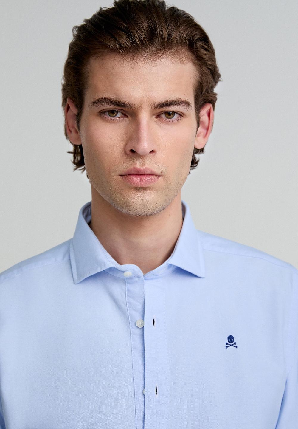 Scalpers POPOVER SHIRT WITH CONTRAST SKULL SKYBLUE