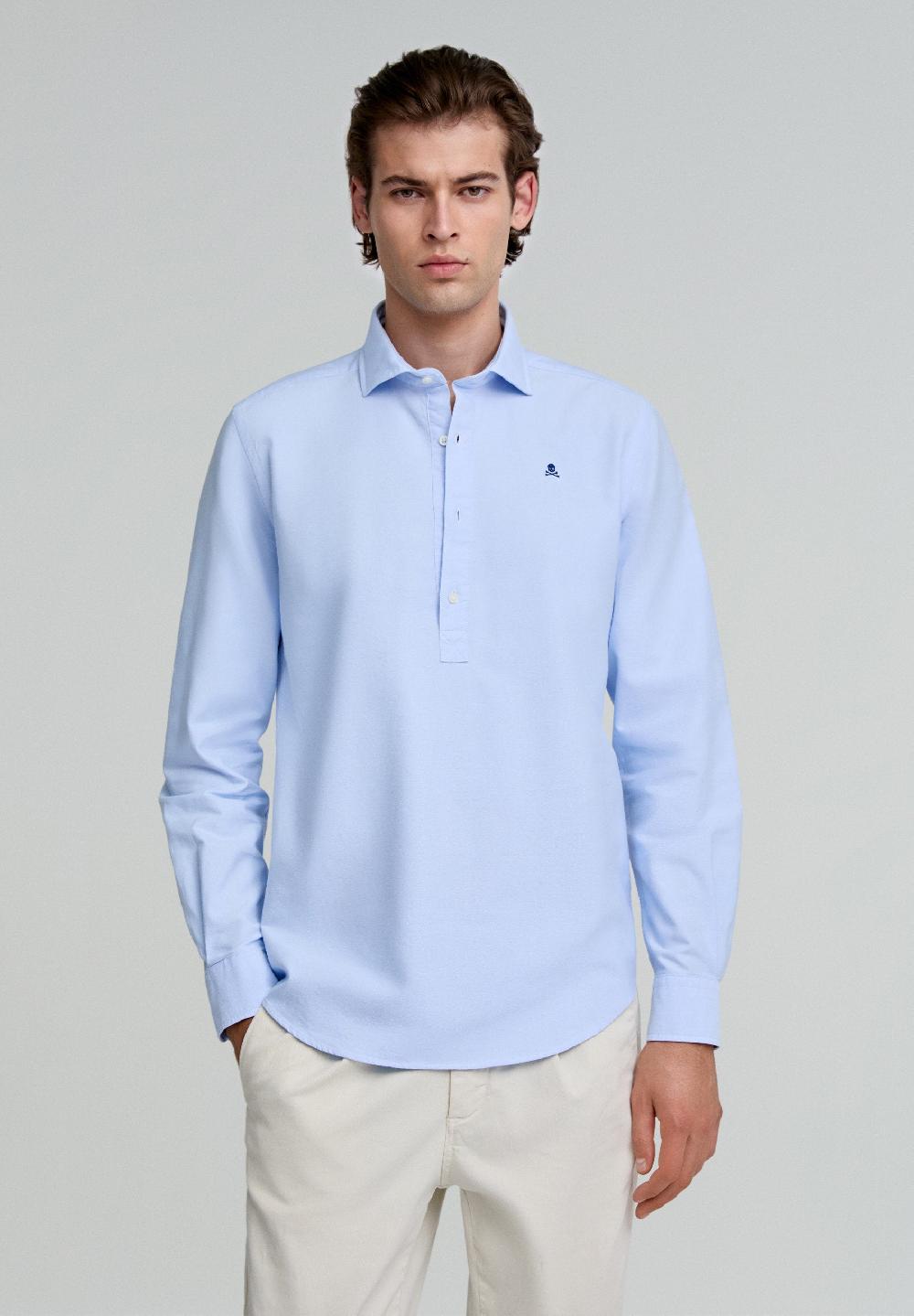 scalpers POPOVER SHIRT WITH CONTRAST SKULL SKYBLUE