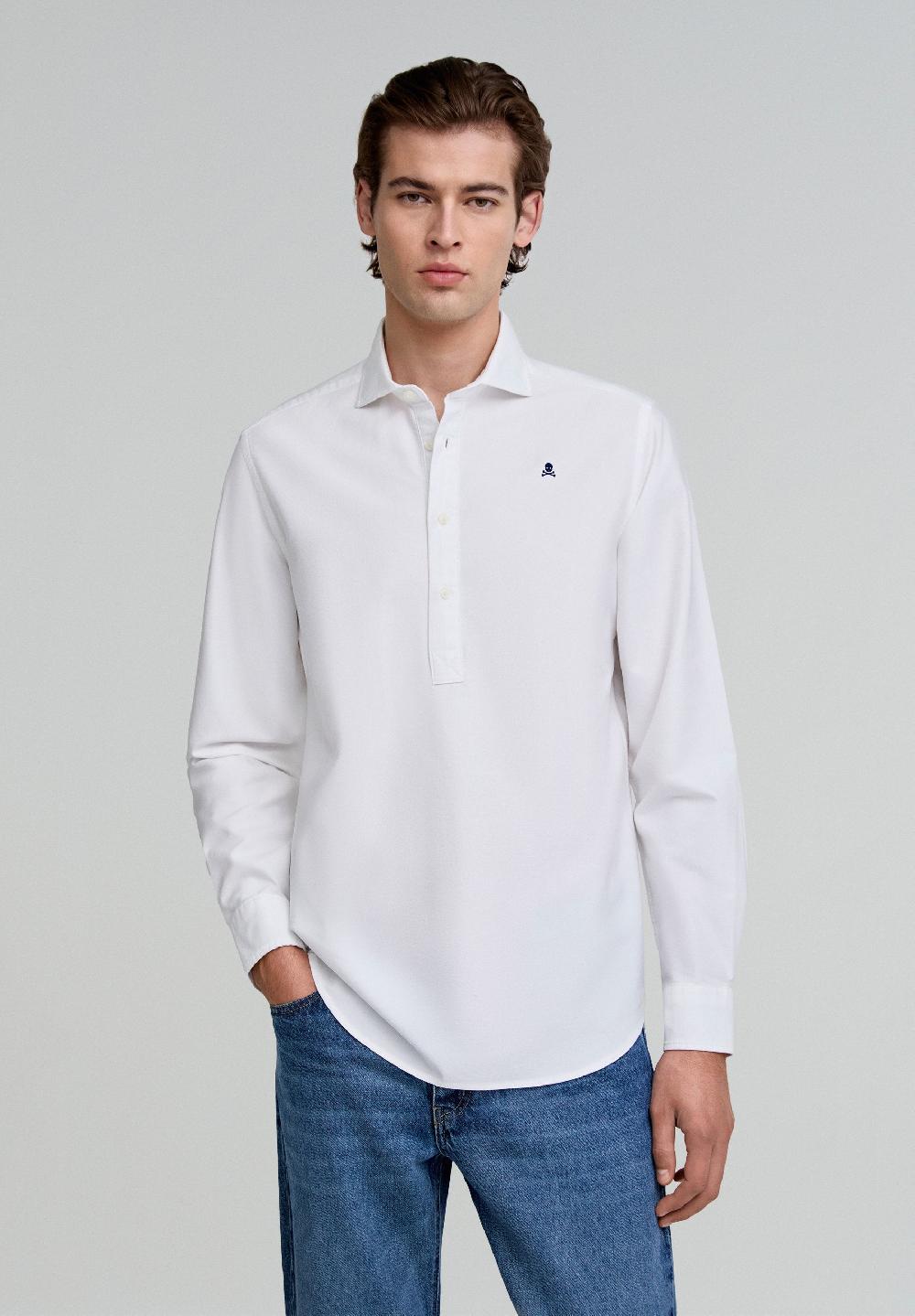 Scalpers POPOVER SHIRT WITH SKULL DETAIL WHITE
