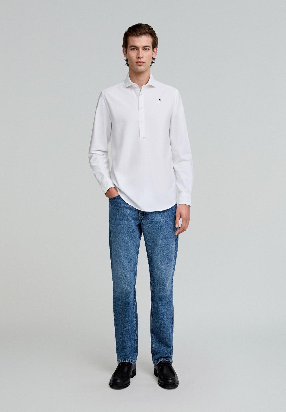 Scalpers POPOVER SHIRT WITH SKULL DETAIL WHITE