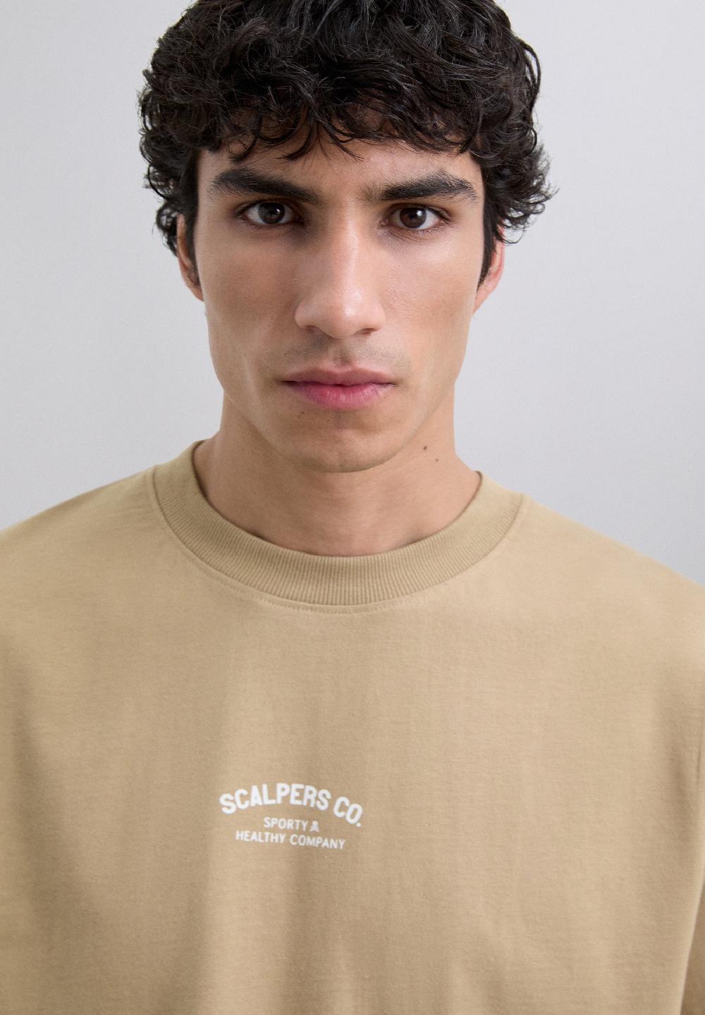 Scalpers PRINT T-SHIRT WITH CONTRAST LOGO TAUPE