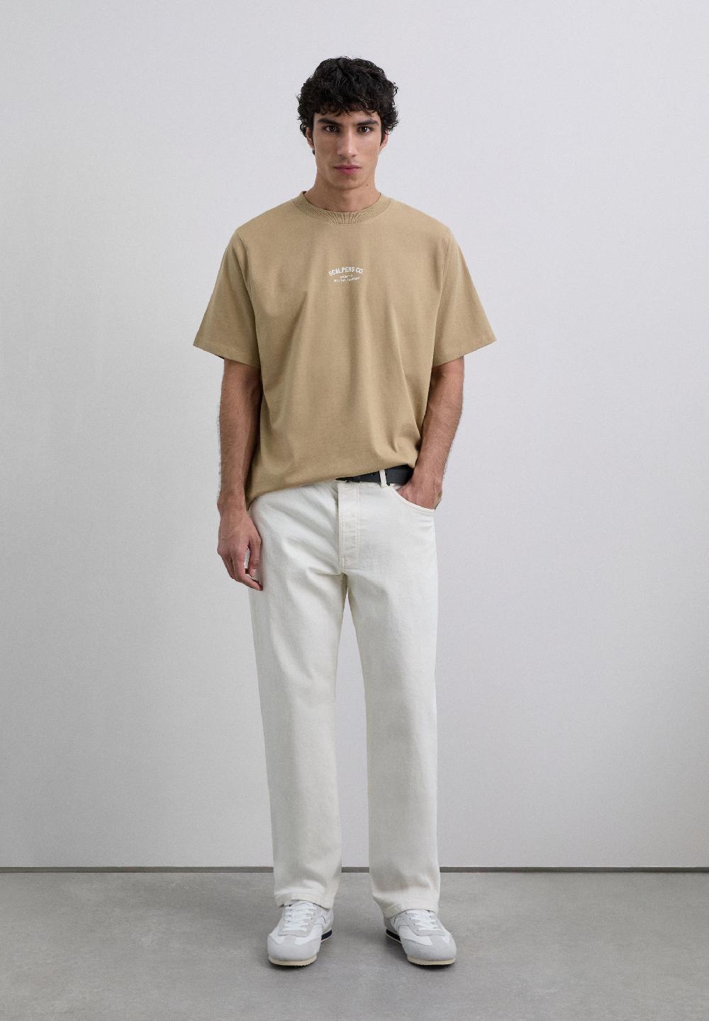 Scalpers PRINT T-SHIRT WITH CONTRAST LOGO TAUPE