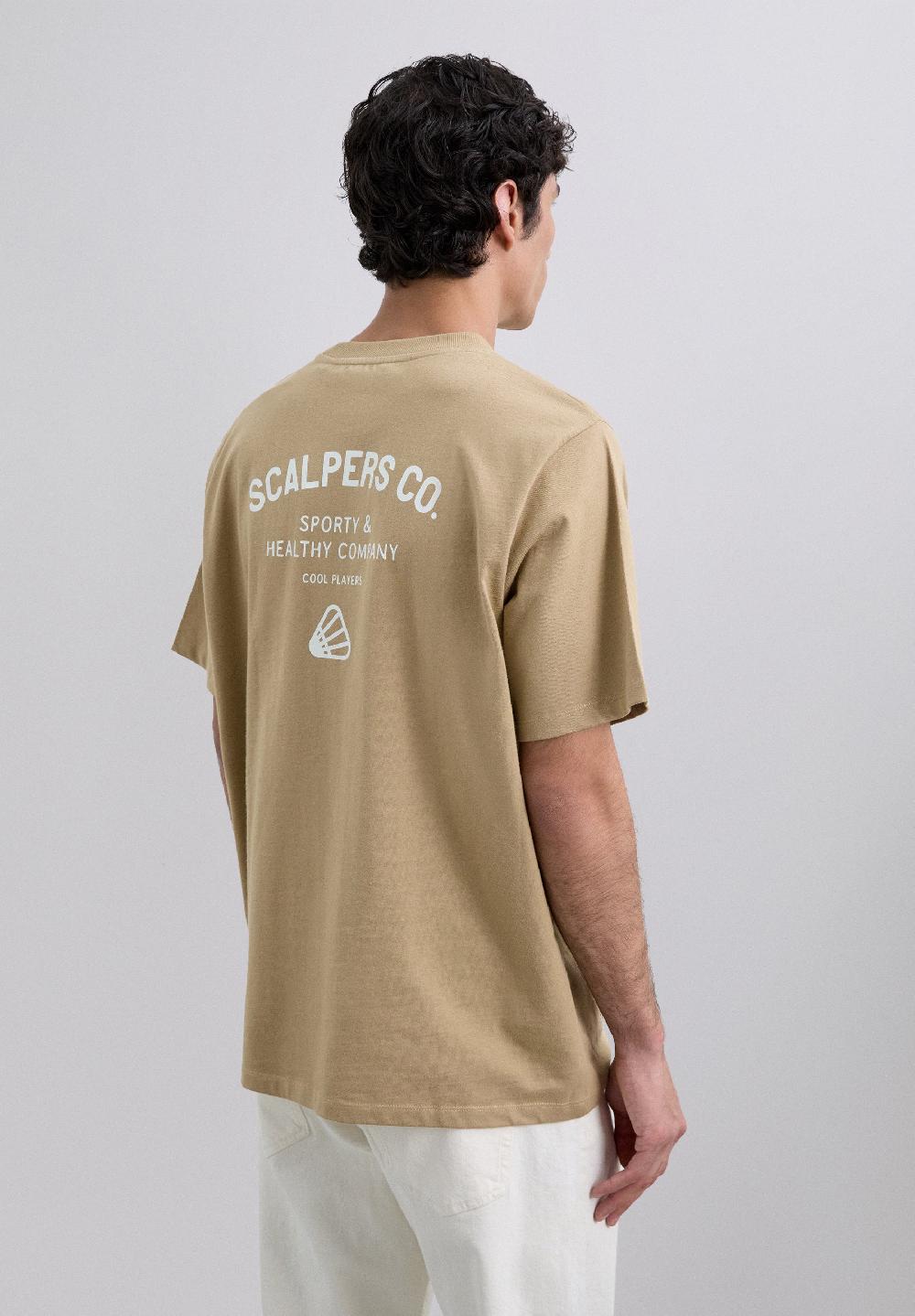 scalpers PRINT T-SHIRT WITH CONTRAST LOGO TAUPE