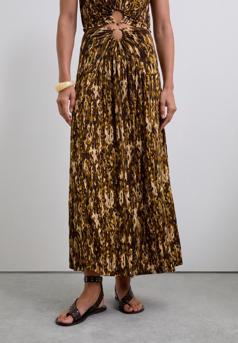 Scalpers PRINTED BUCKLE SKIRT BROWN/MUSTARD