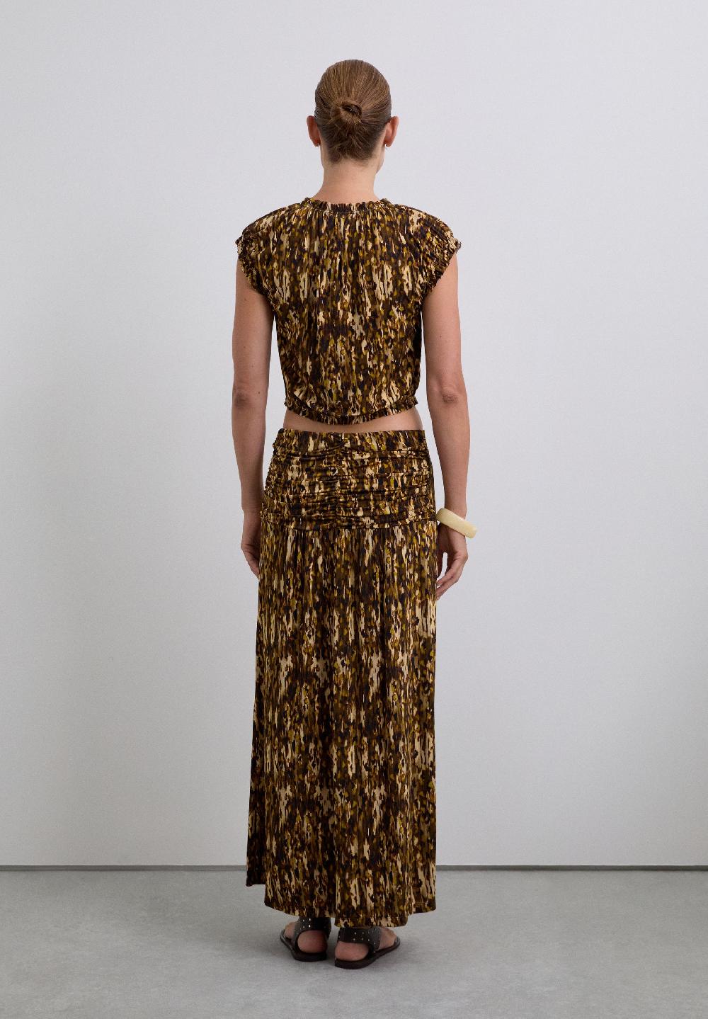 Scalpers PRINTED BUCKLE SKIRT BROWN/MUSTARD