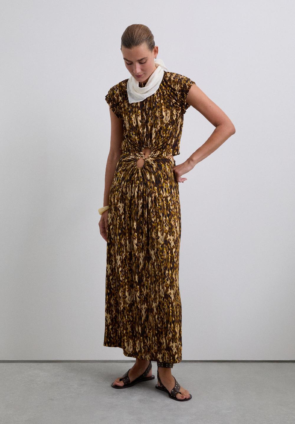 scalpers PRINTED BUCKLE SKIRT BROWN/MUSTARD