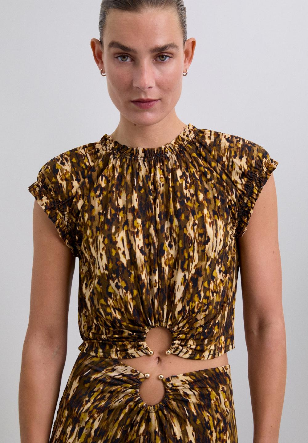 Scalpers PRINTED BUCKLE TOP BROWN/MUSTARD