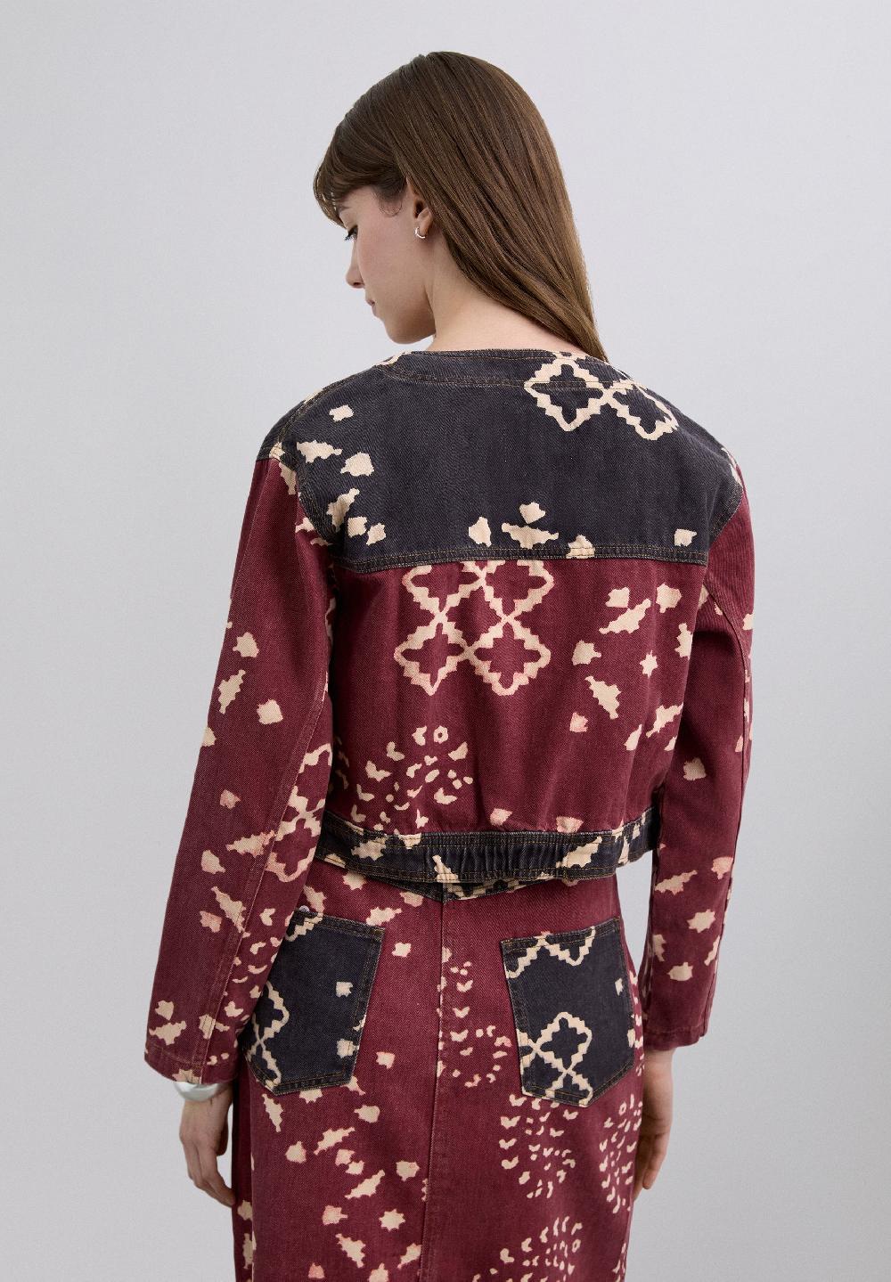 Scalpers PRINTED DENIM CROP SHIRT DARK RED/BROWN