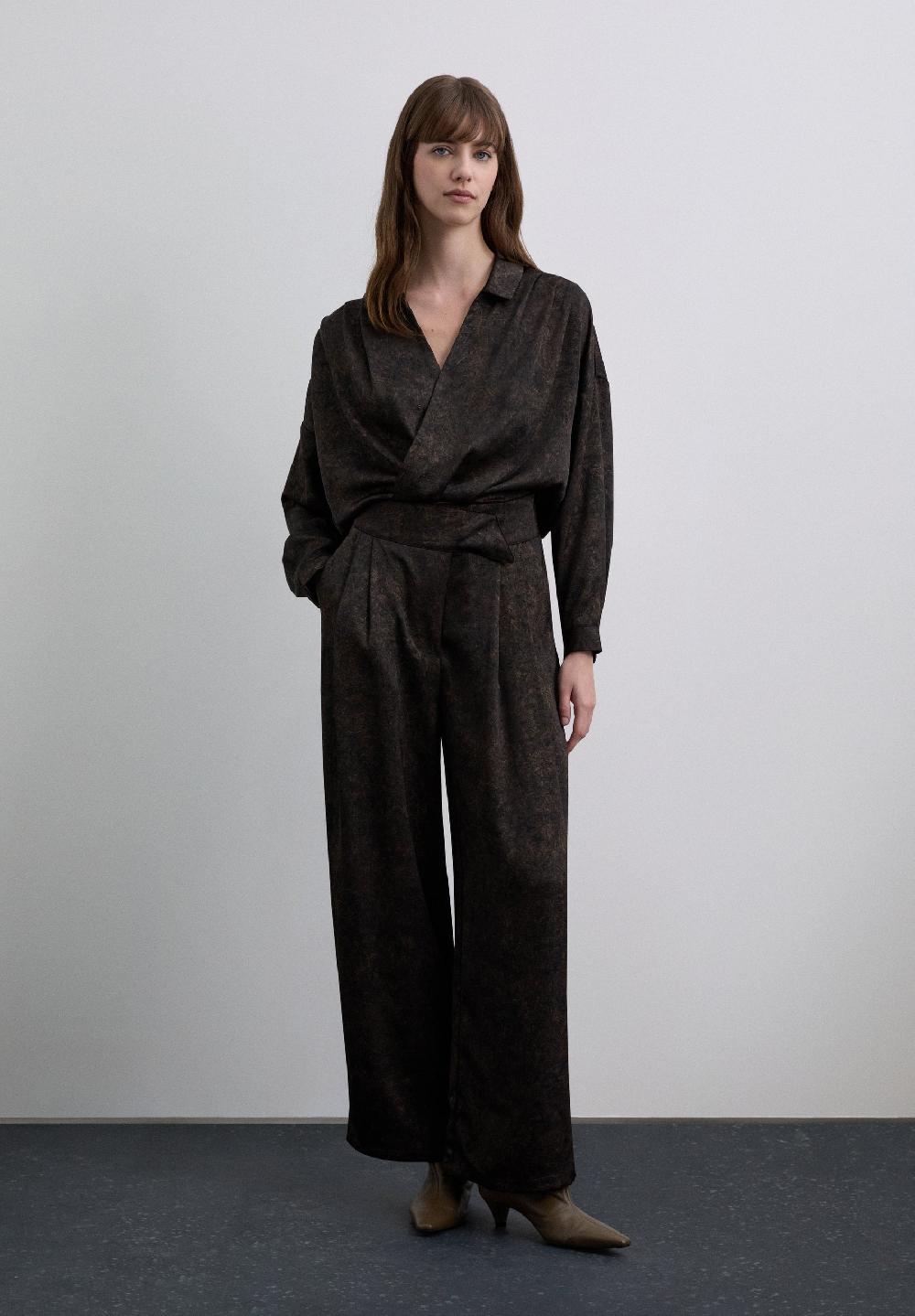 scalpers PRINTED SATIN TROUSERS BLACK