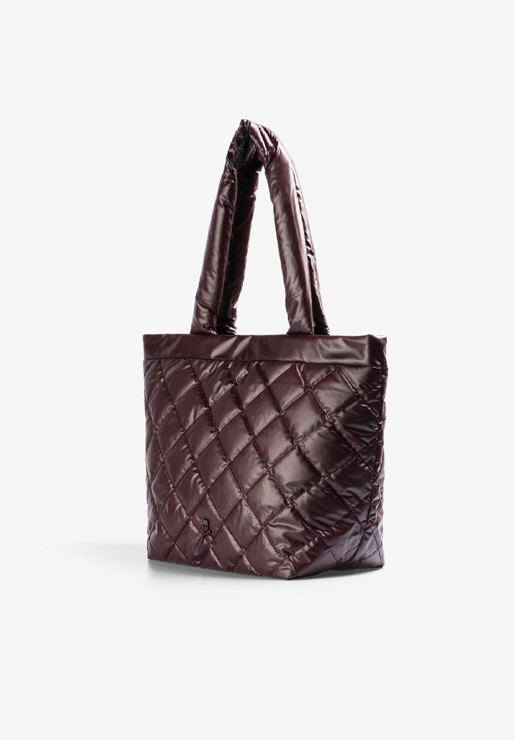 Scalpers QUILTED SKULL TOTE BAG METALLIC BURGUNDY