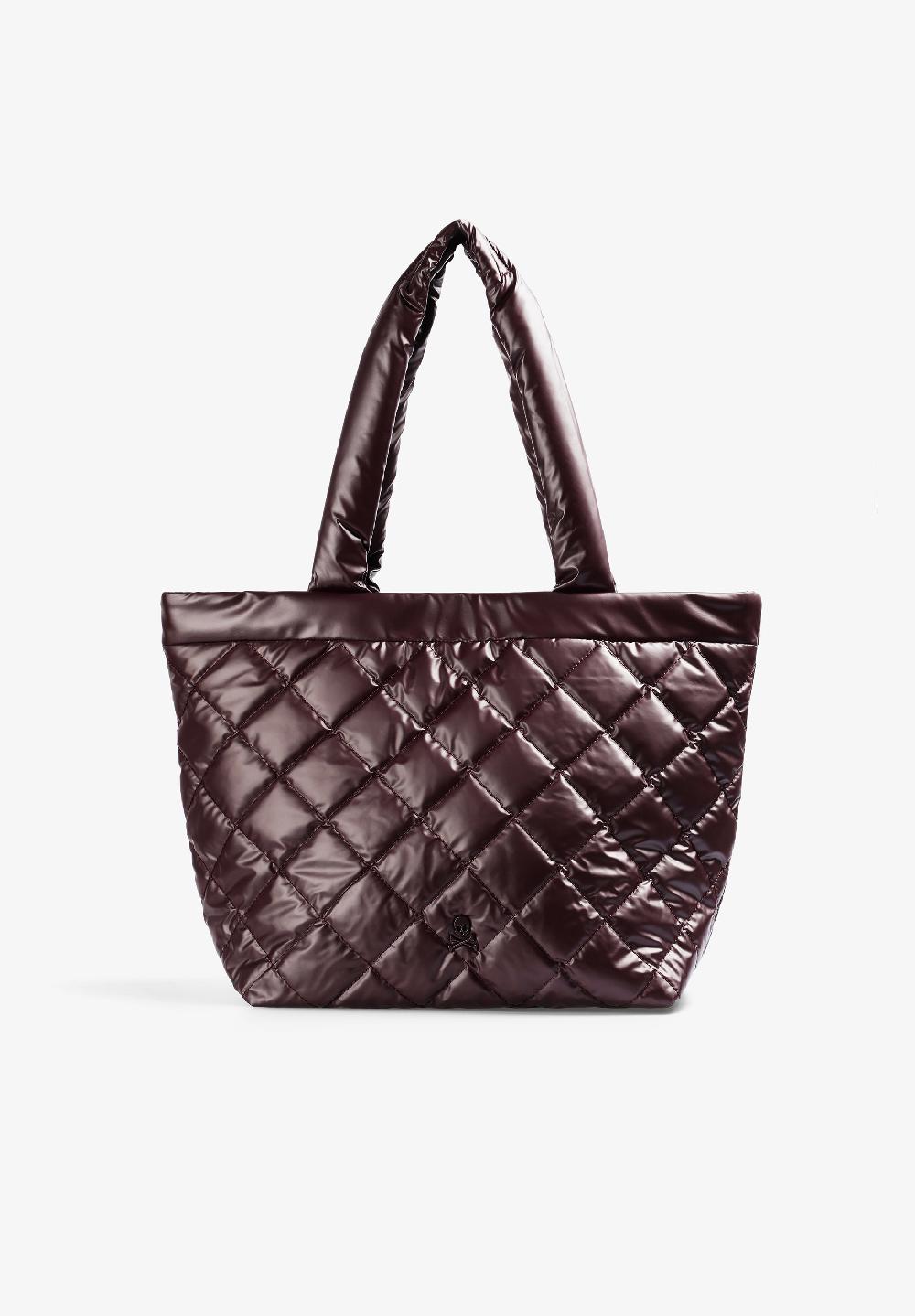 scalpers QUILTED SKULL TOTE BAG METALLIC BURGUNDY