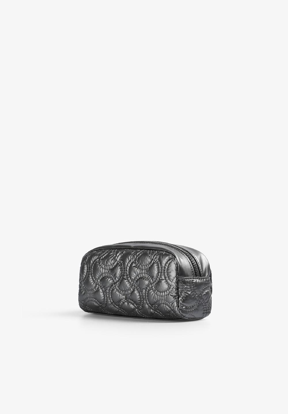 Scalpers QUILTED TOILETRY BAG WITH SKULL SILVER