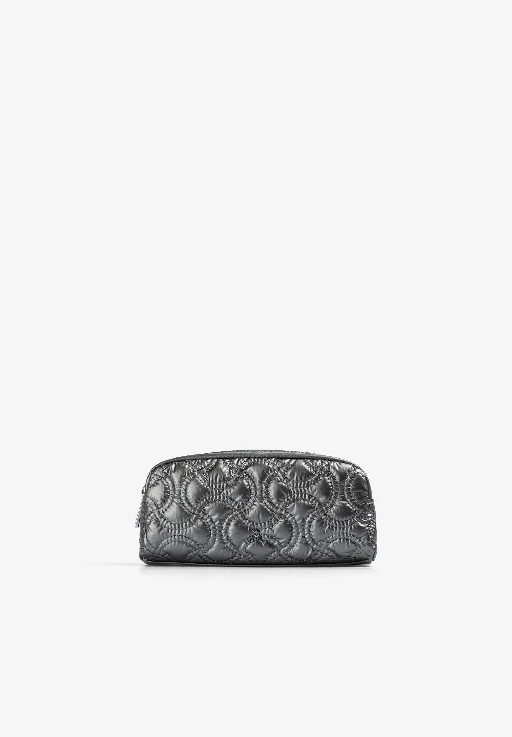 scalpers QUILTED TOILETRY BAG WITH SKULL SILVER