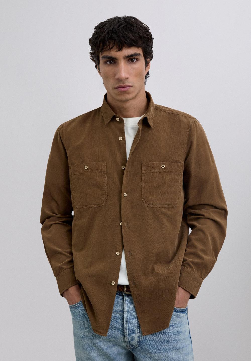 Scalpers REGULAR FIT CORDUROY SHIRT BROWN