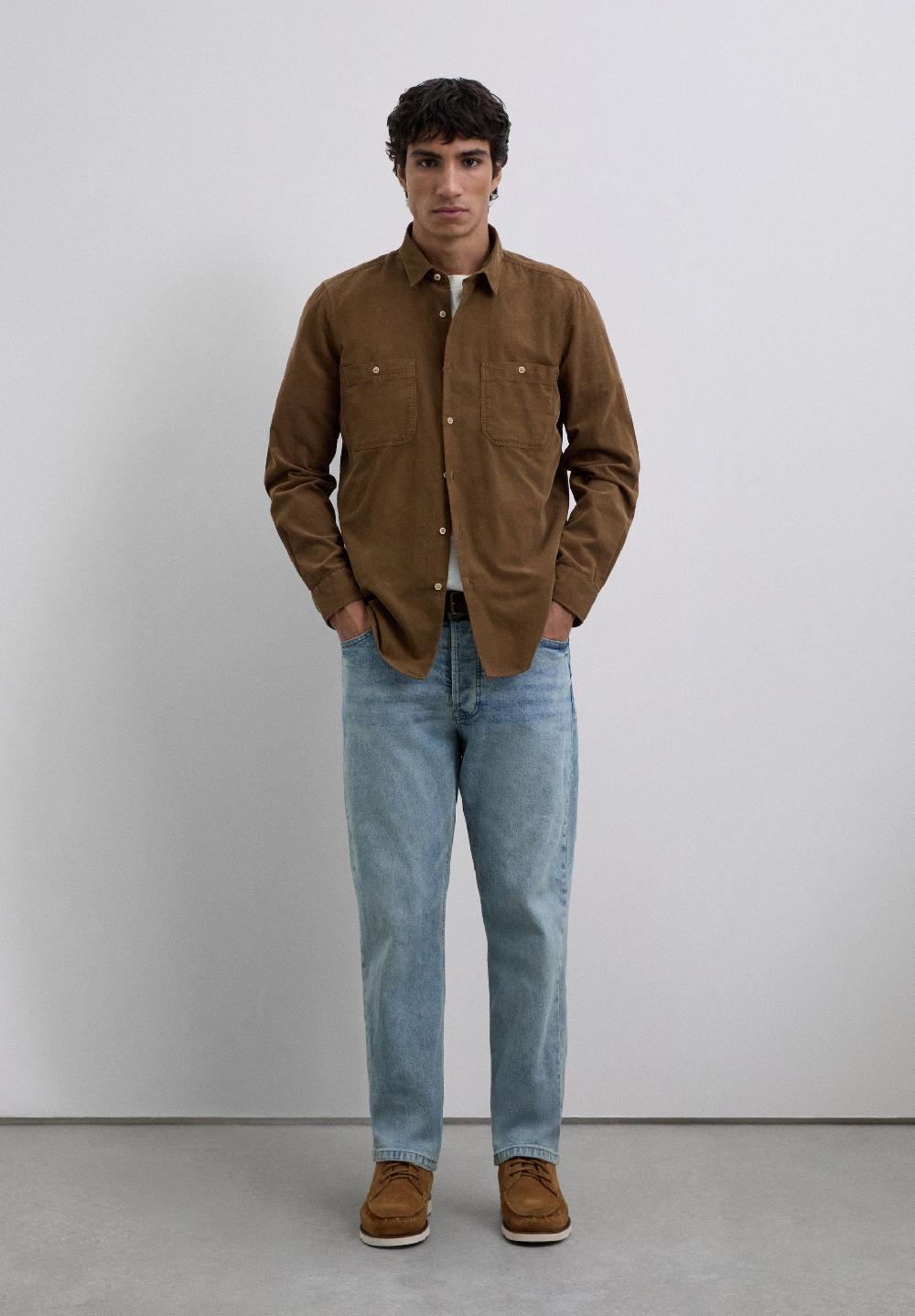 Scalpers REGULAR FIT CORDUROY SHIRT BROWN