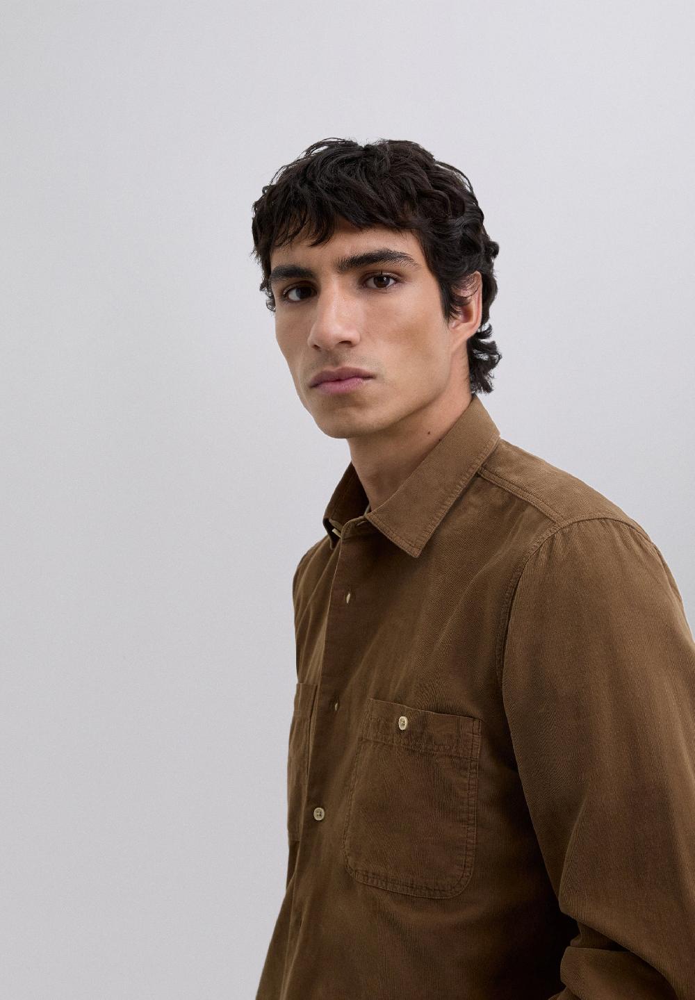 Scalpers REGULAR FIT CORDUROY SHIRT BROWN