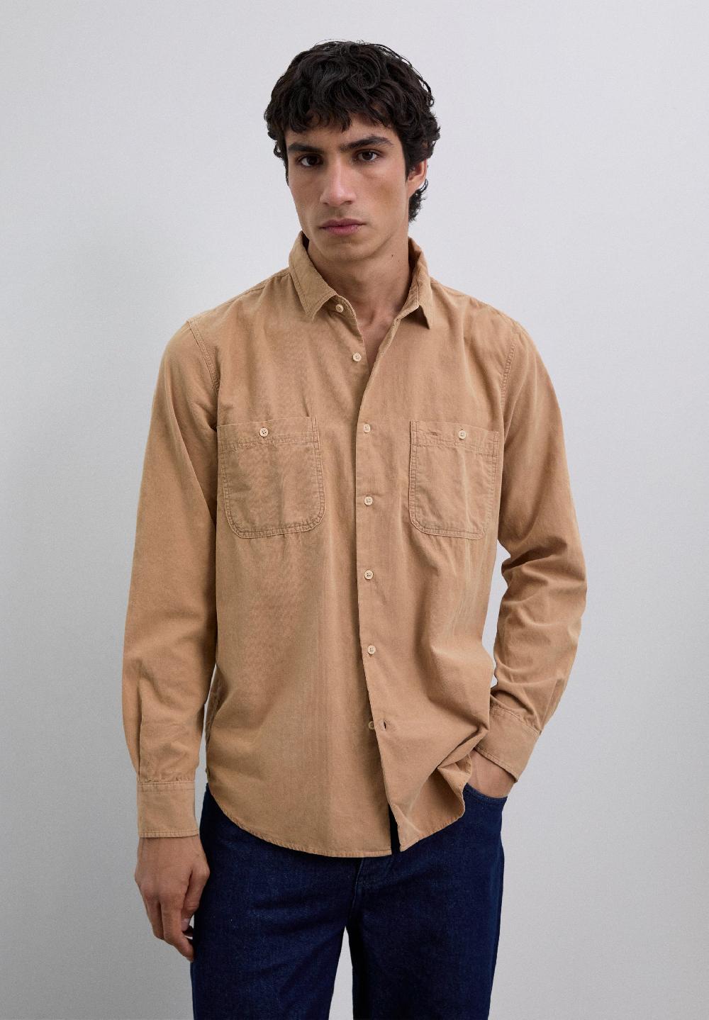 Scalpers REGULAR FIT CORDUROY SHIRT CAMEL