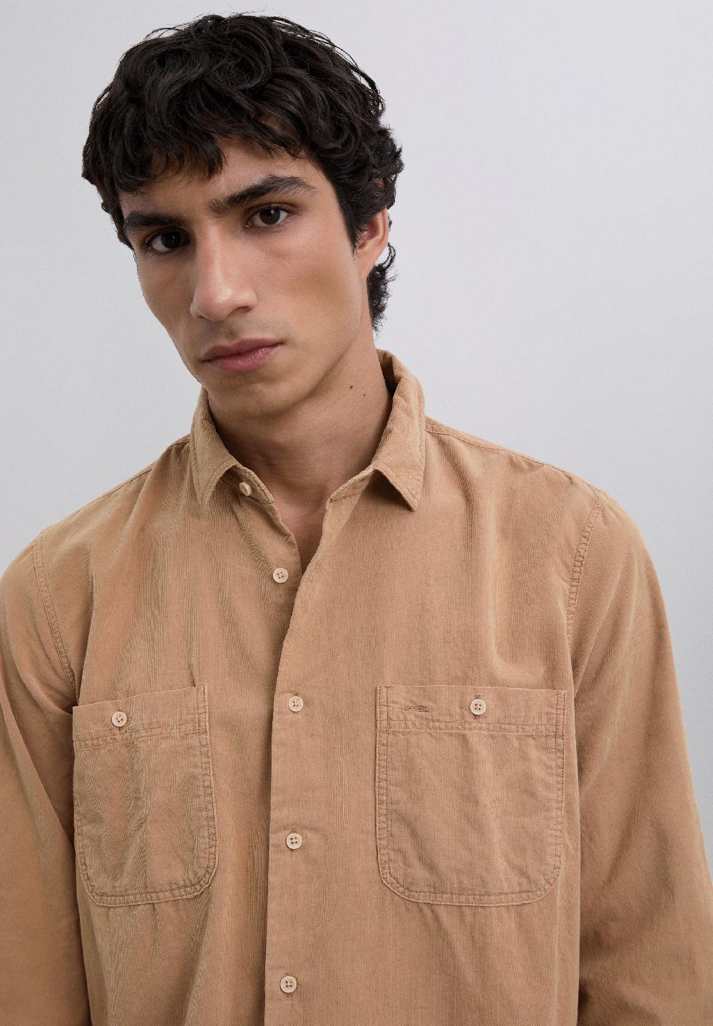 Scalpers REGULAR FIT CORDUROY SHIRT CAMEL
