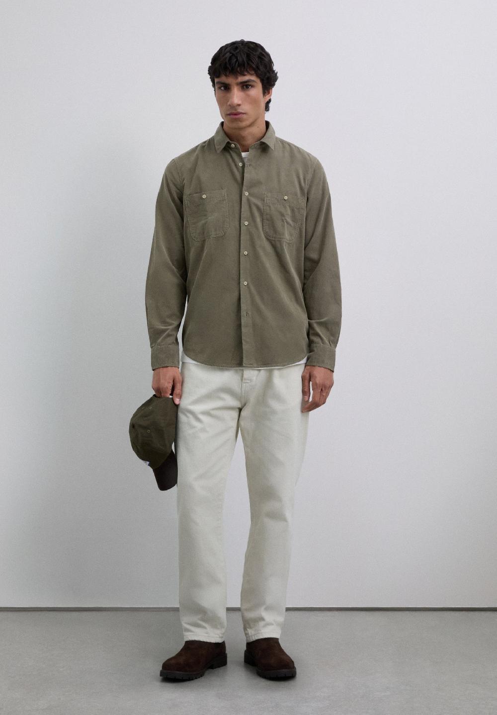 Scalpers REGULAR FIT CORDUROY SHIRT KHAKI