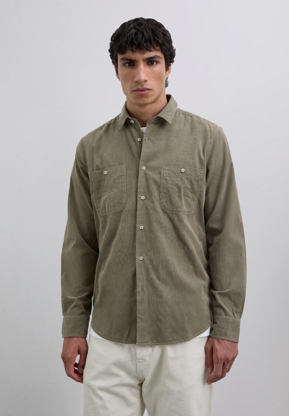 scalpers REGULAR FIT CORDUROY SHIRT KHAKI