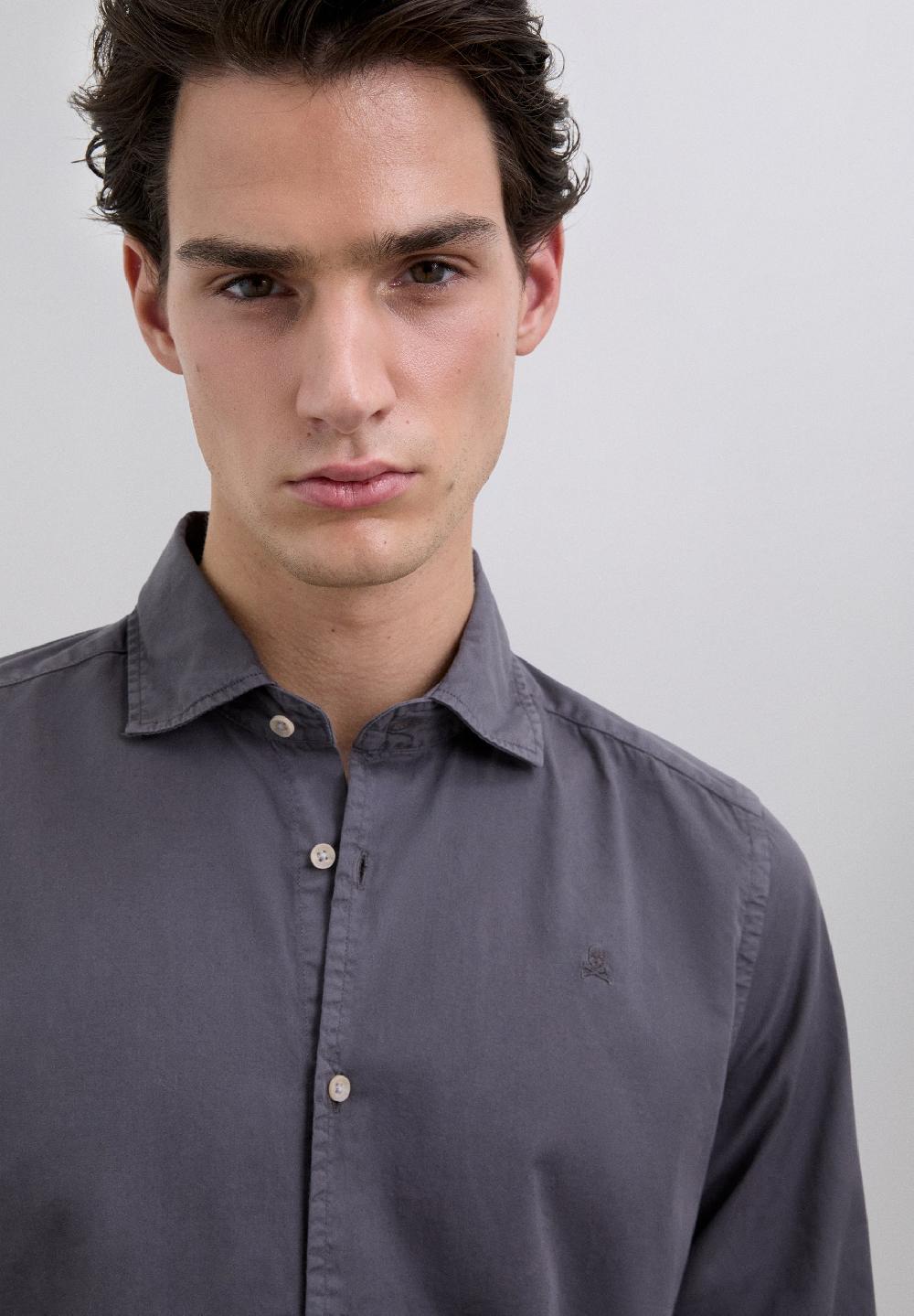 Scalpers REGULAR FIT EMBROIDERED SHIRT ANTHRACITE