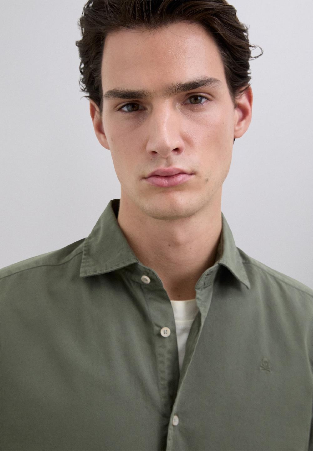 Scalpers REGULAR FIT EMBROIDERED SHIRT DARK KHAKI