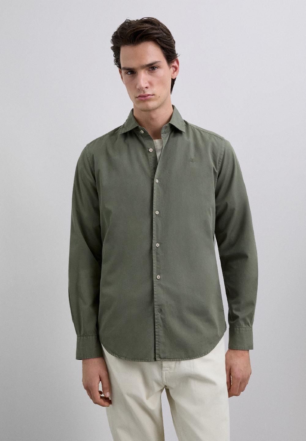 Scalpers REGULAR FIT EMBROIDERED SHIRT DARK KHAKI