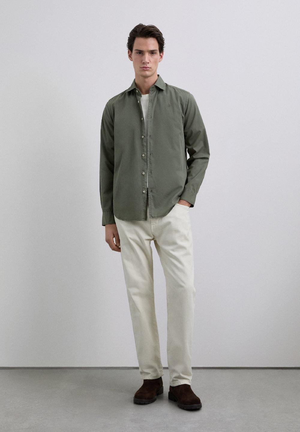Scalpers REGULAR FIT EMBROIDERED SHIRT DARK KHAKI