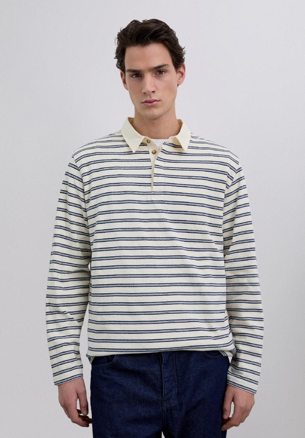 Scalpers RELAXED PRINTED KNIT POLO SHIRT DARK BLUE