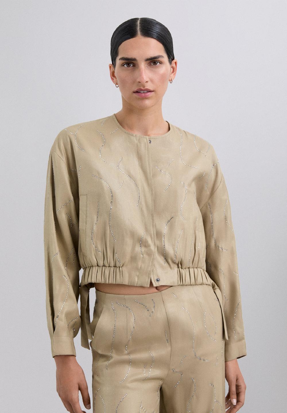 Scalpers RHINESTONE BOMBER JACKET TAUPE