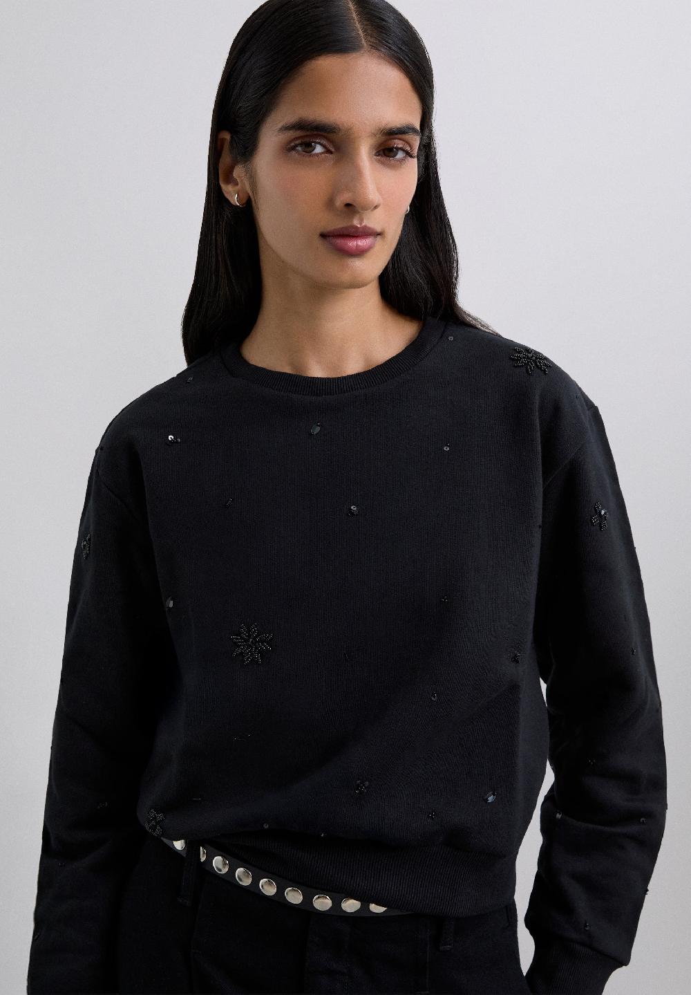 Scalpers RHINESTONE EMBROIDERED SWEATSHIRT BLACK