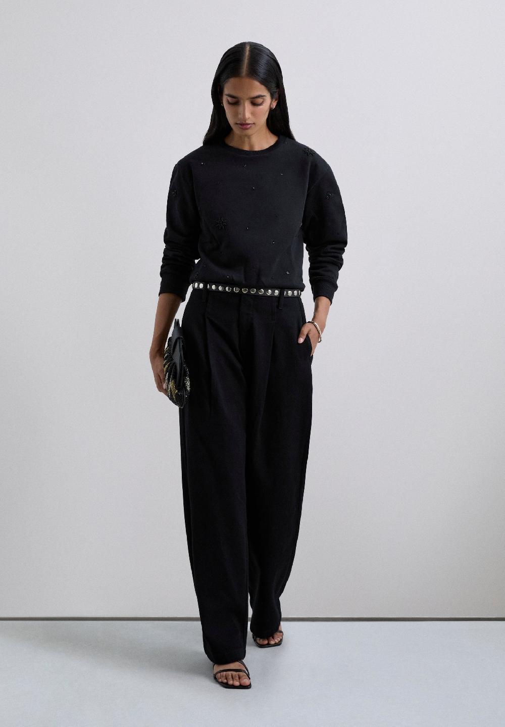 Scalpers RHINESTONE EMBROIDERED SWEATSHIRT BLACK