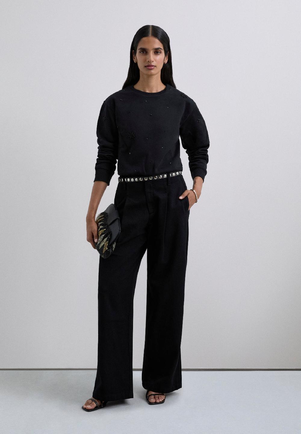 Scalpers RHINESTONE EMBROIDERED SWEATSHIRT BLACK