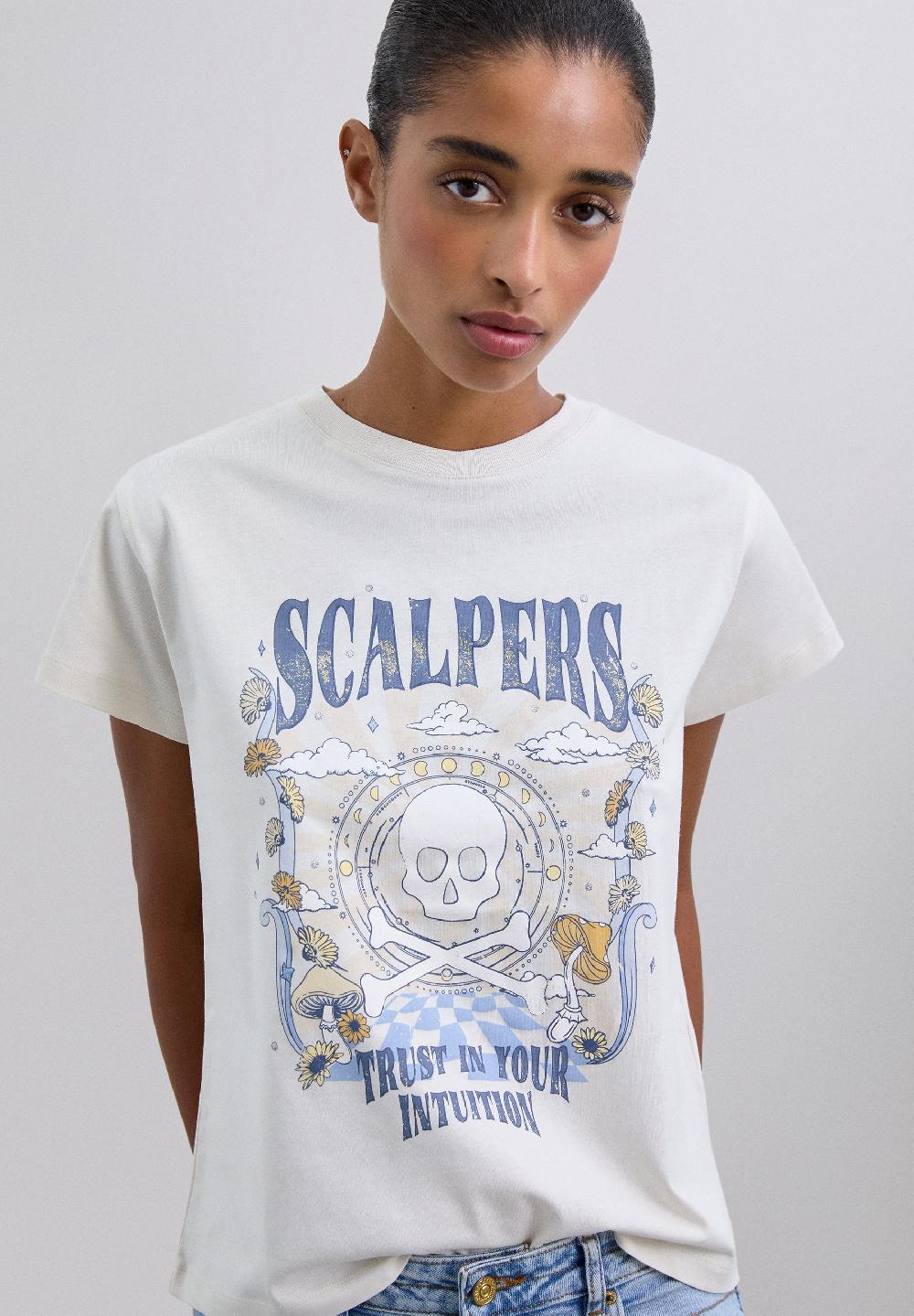 Scalpers ROCK PRINT SKULL T-SHIRT ECRU