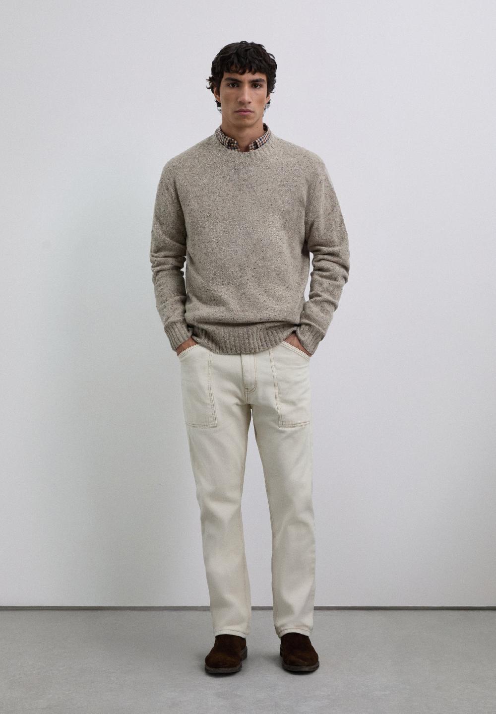 Scalpers ROUND NECK WOOL SWEATER BEIGE