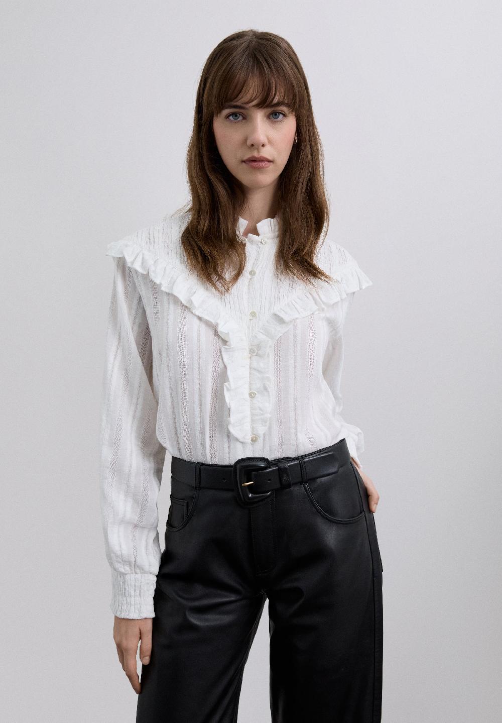 Scalpers RUCHED BLOUSE WITH RUFFLES. OFF WHITE