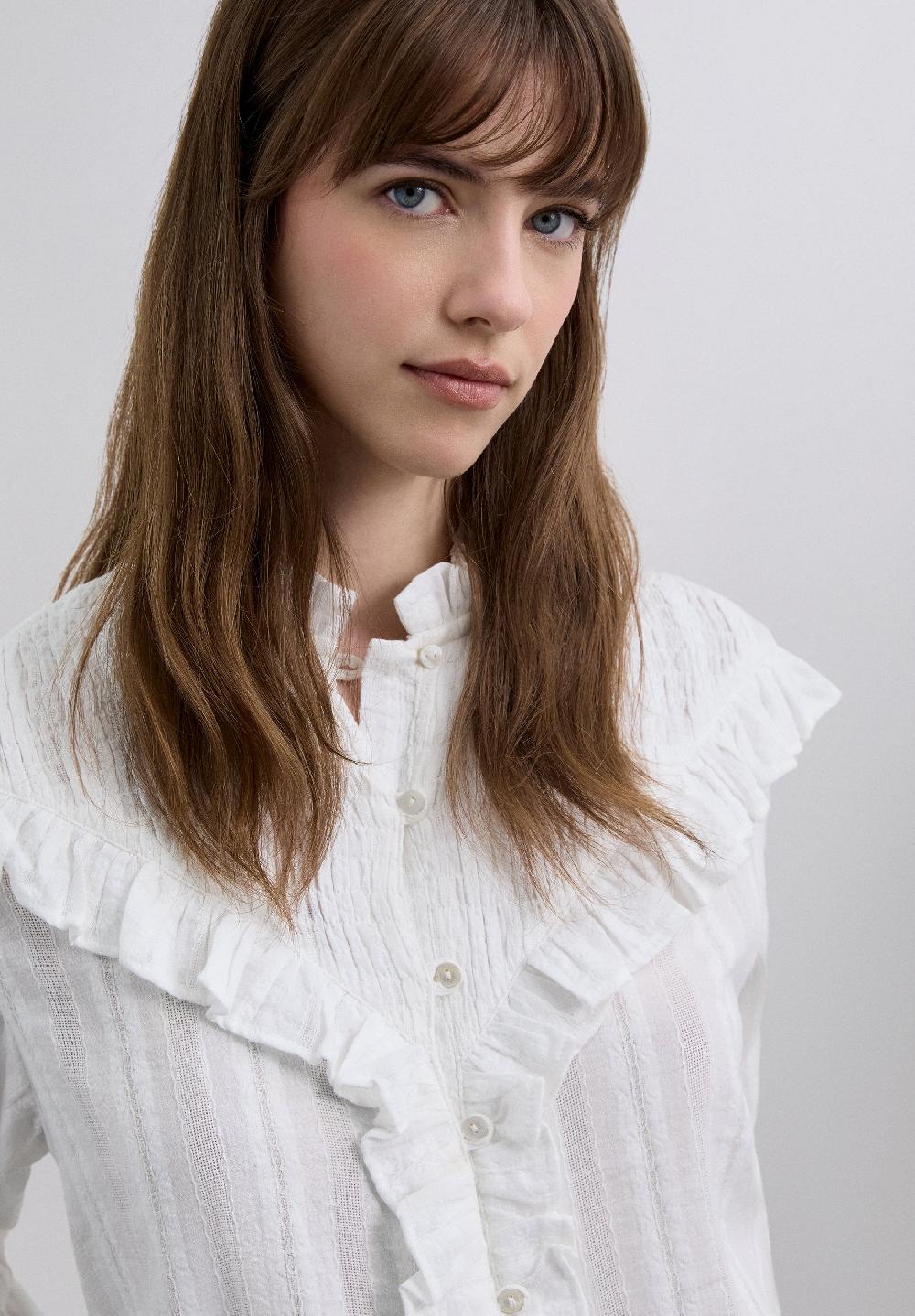 Scalpers RUCHED BLOUSE WITH RUFFLES. OFF WHITE