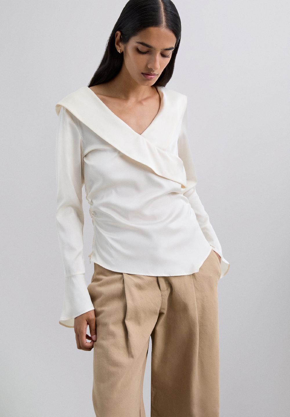 scalpers SATIN ASYMMETRIC SHIRT ECRU