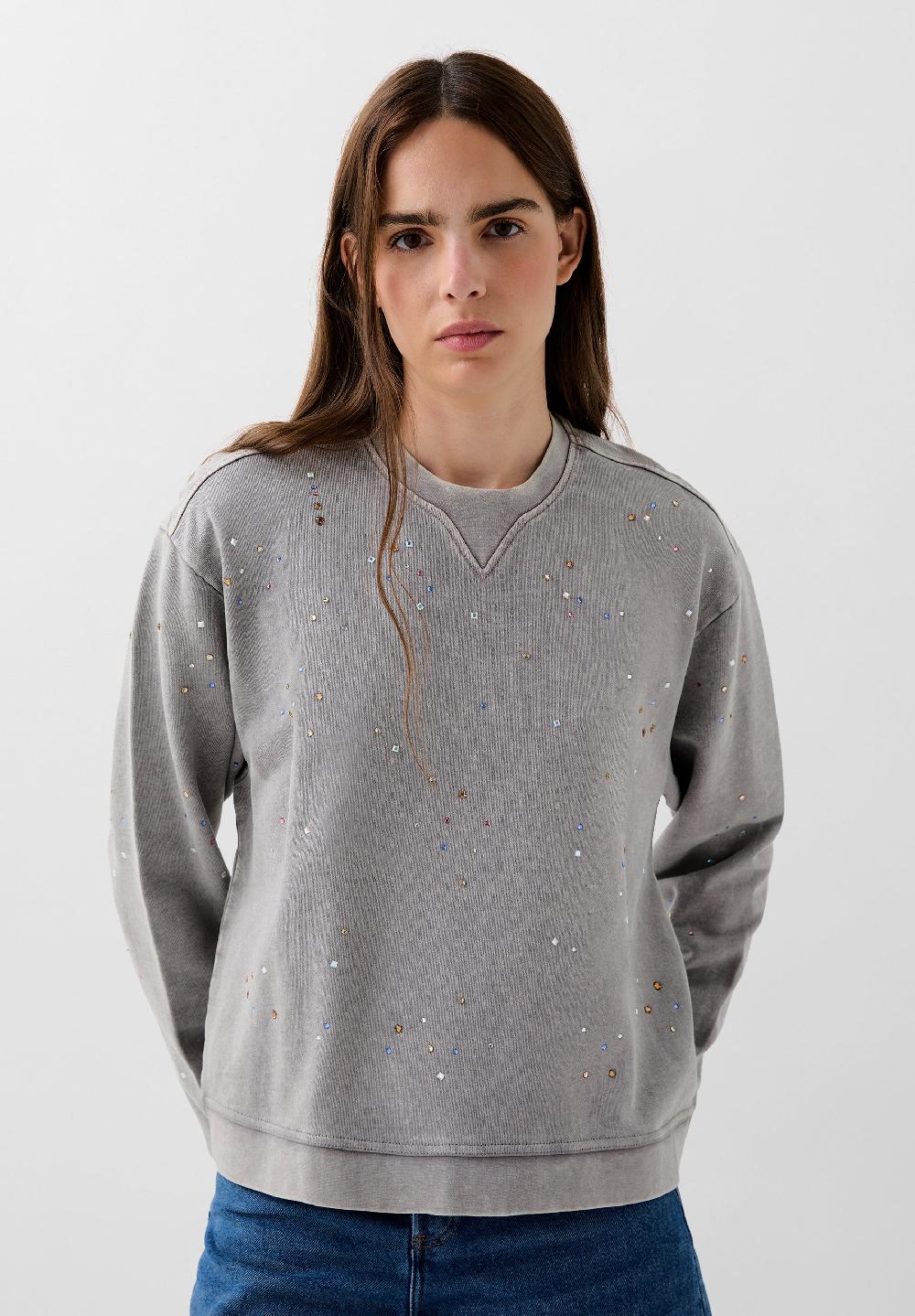 Scalpers SC MULTISTUDS AOP SWEATER LIGHT GREY