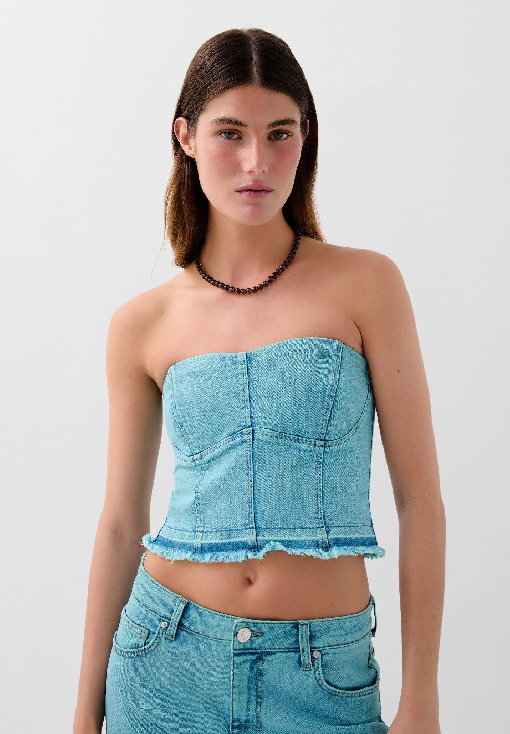 scalpers SC QUES CORSET DENIM TOP TURQUOISE