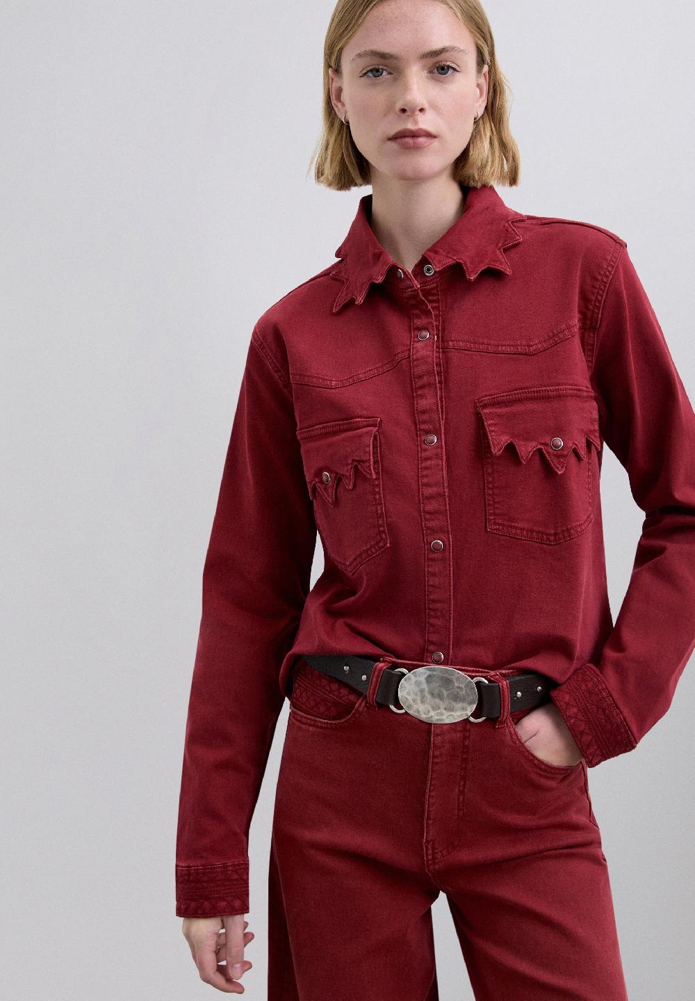 Scalpers SCSCALLOPSTICHING DENIM SHIRT DARK RED