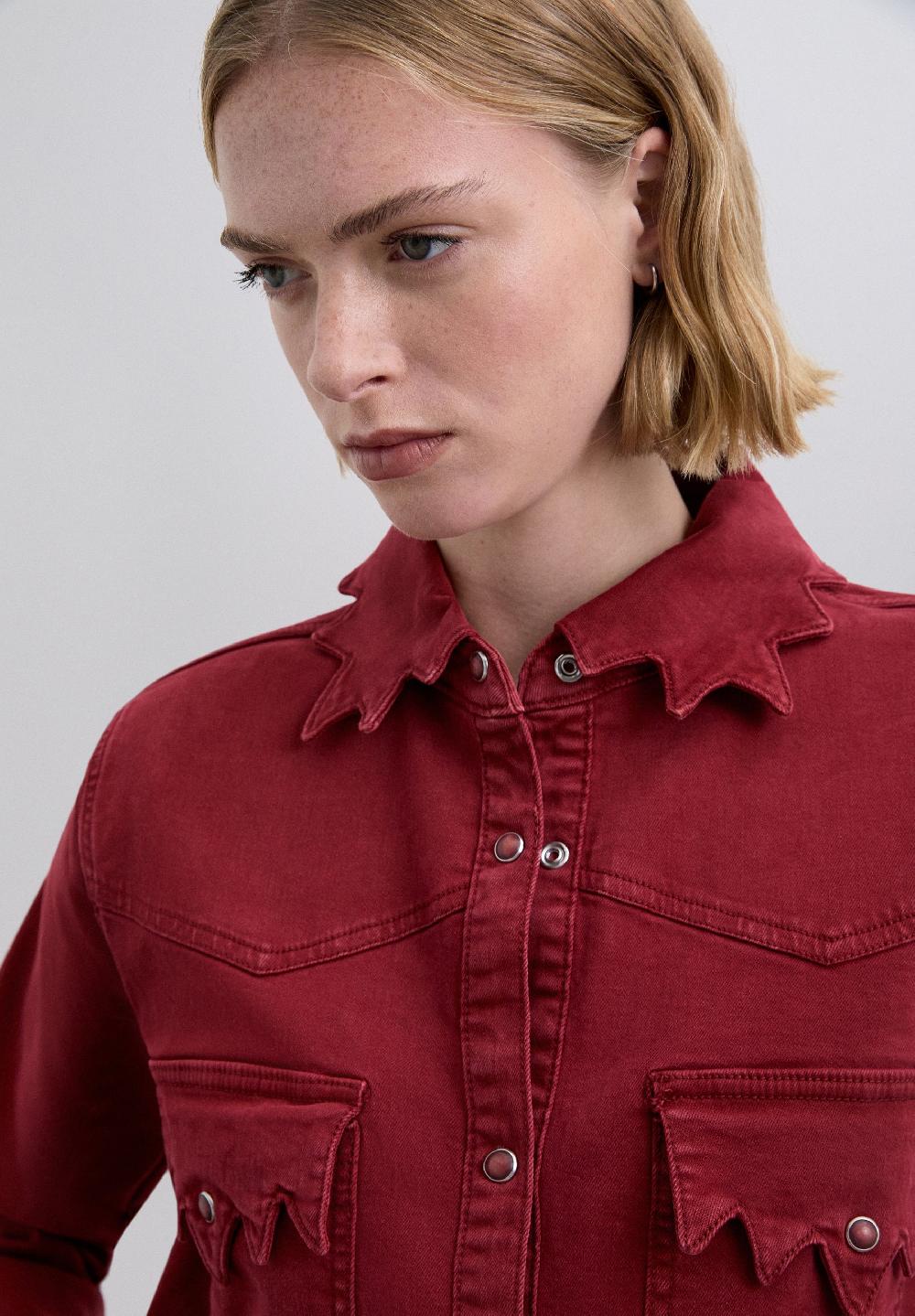 Scalpers SCSCALLOPSTICHING DENIM SHIRT DARK RED