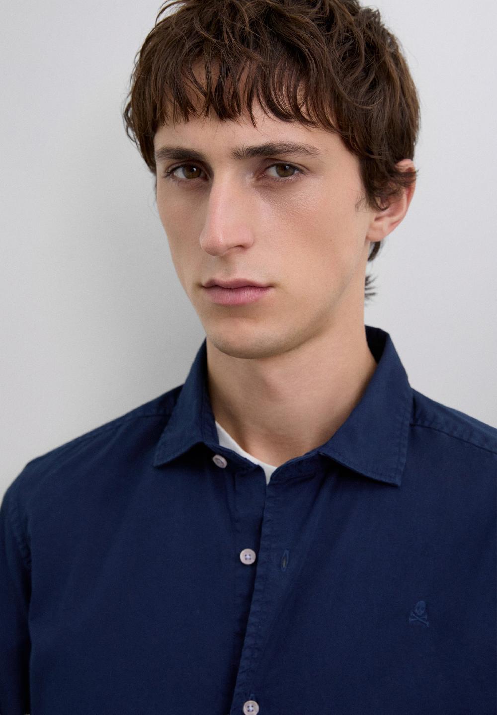 Scalpers SHIRT WITH EMBROIDERED SKULL NAVY