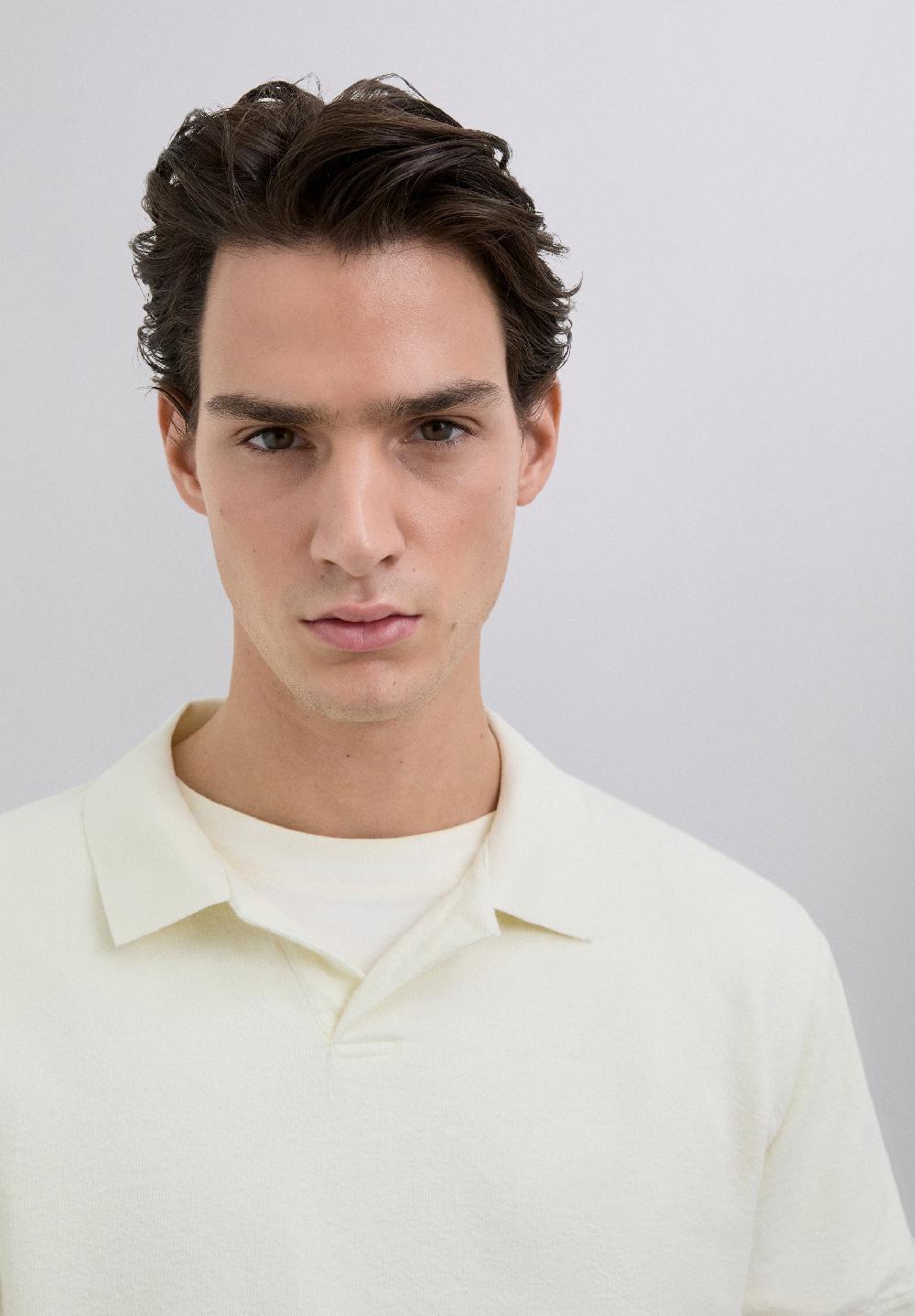 Scalpers SHORT SLEEVE RUSTIC KNIT POLO SHIRT CREAM