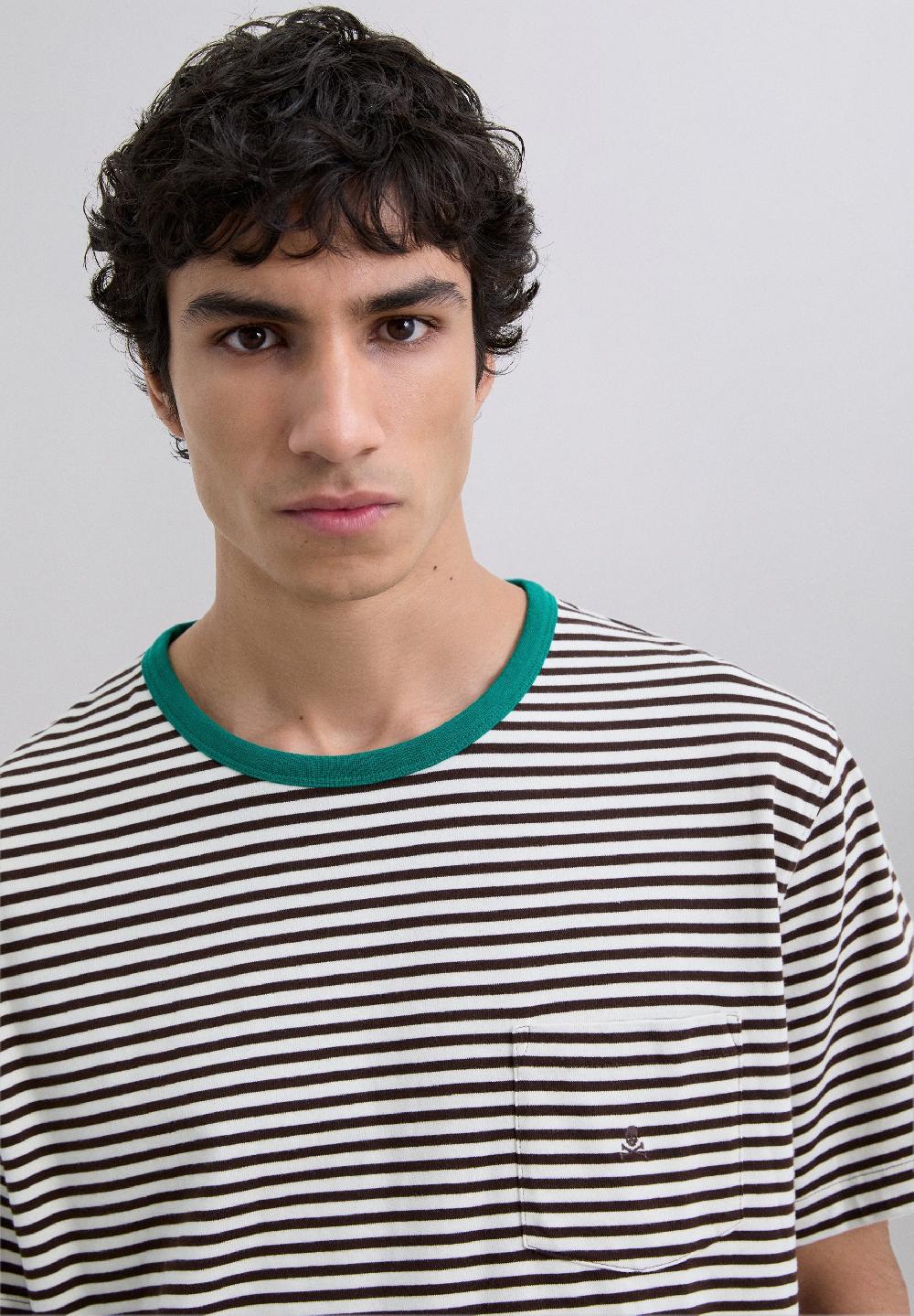 Scalpers SKULL AND STRIPES T-SHIRT DARK BROWN