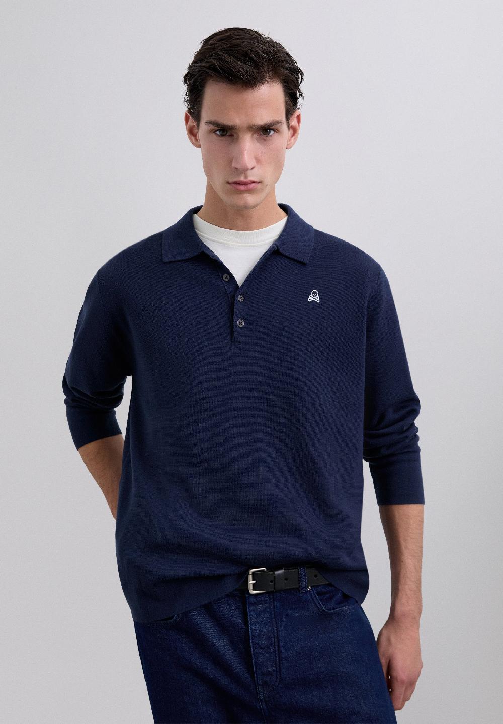 Scalpers SKULL PATCH POLO JERSEY NAVY