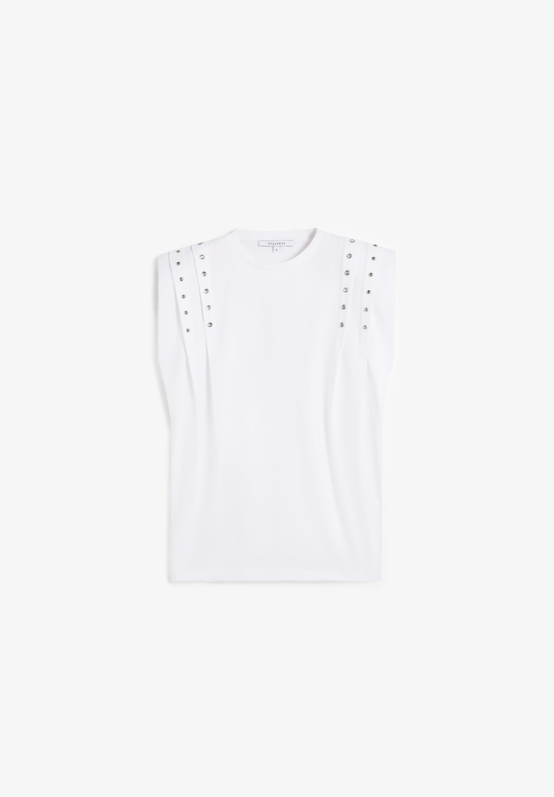 Scalpers SLEEVELESS STUDDED T-SHIRT WHITE