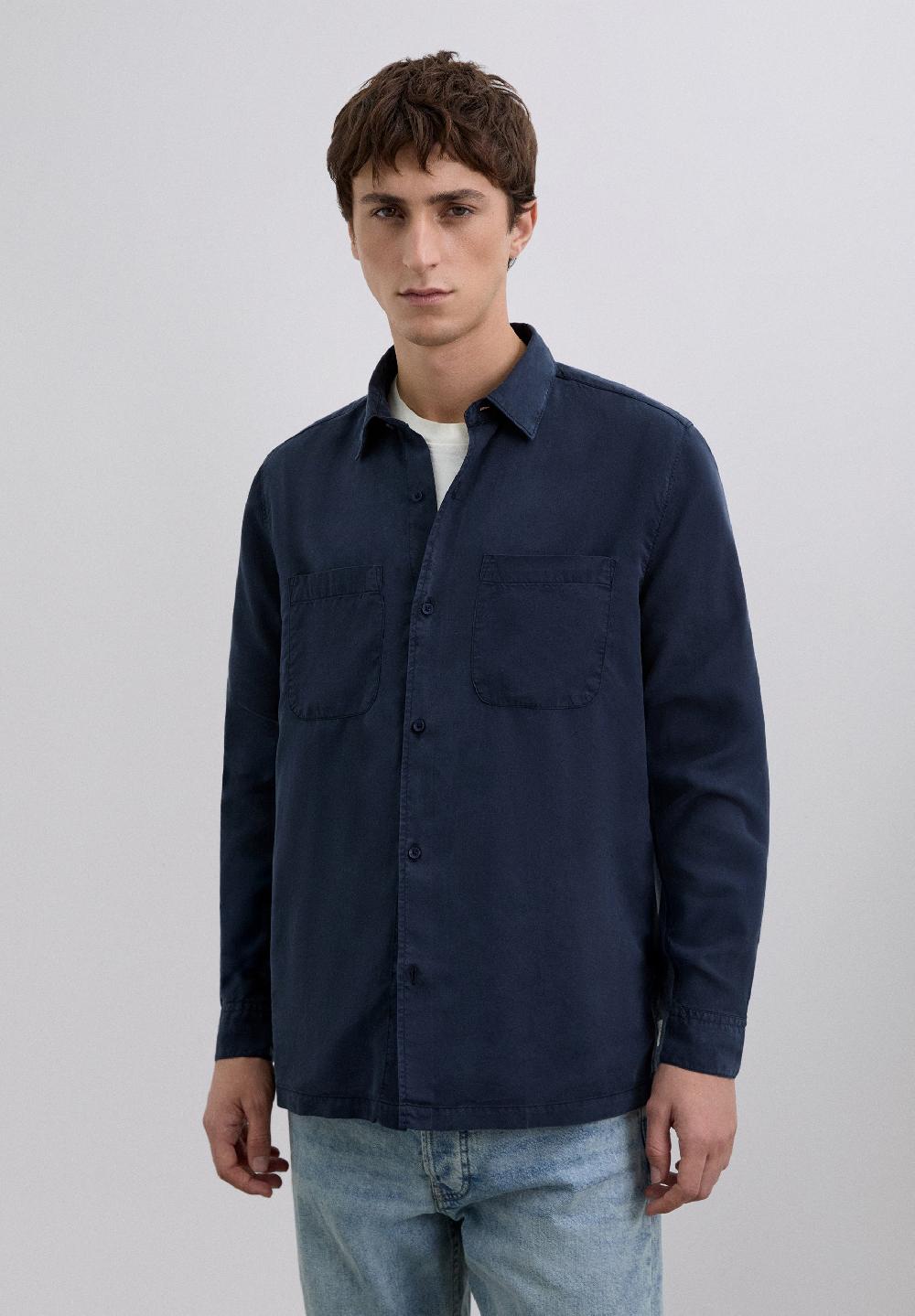 Scalpers SLIM FIT COTTON SHIRT NAVY