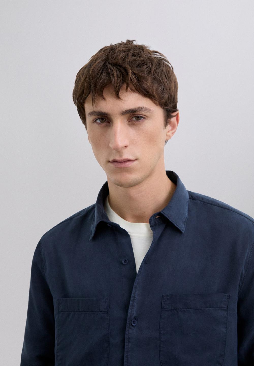 Scalpers SLIM FIT COTTON SHIRT NAVY