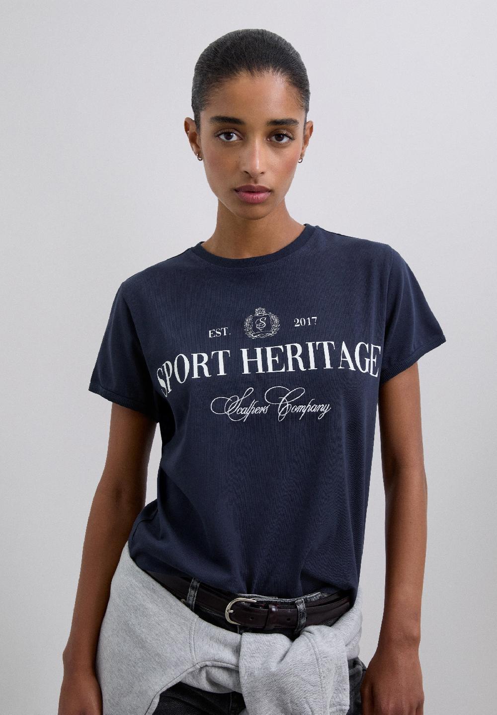 Scalpers SPORT HERITAGE PRINT T-SHIRT NAVY